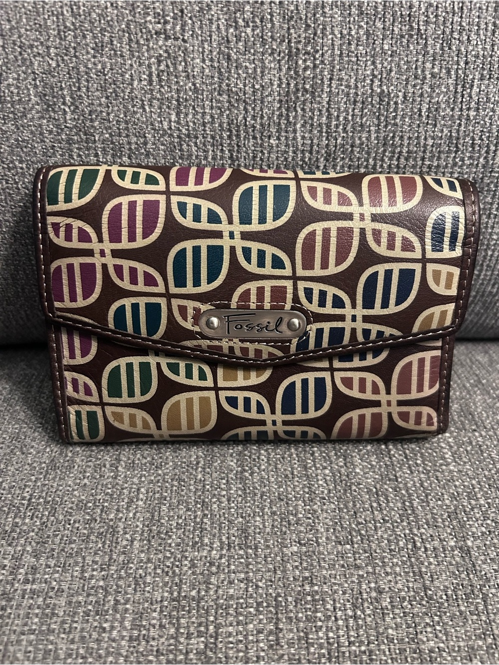 Fossil Vintage Multicolor Patterned Wallet - Brown Leather